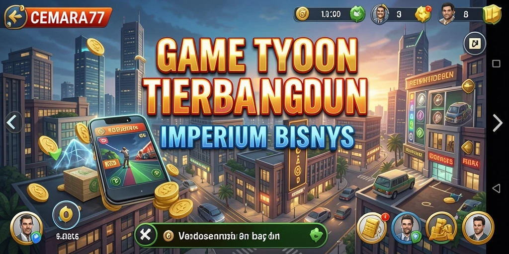 Screenshot gameplay CEMARA77 yang menunjukkan proses pembangunan bisnis Tycoon.
