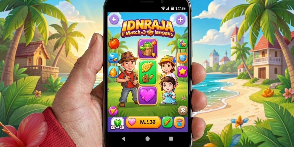 Screenshot utama IDNRAJA menampilkan gameplay Match-3 yang seru.