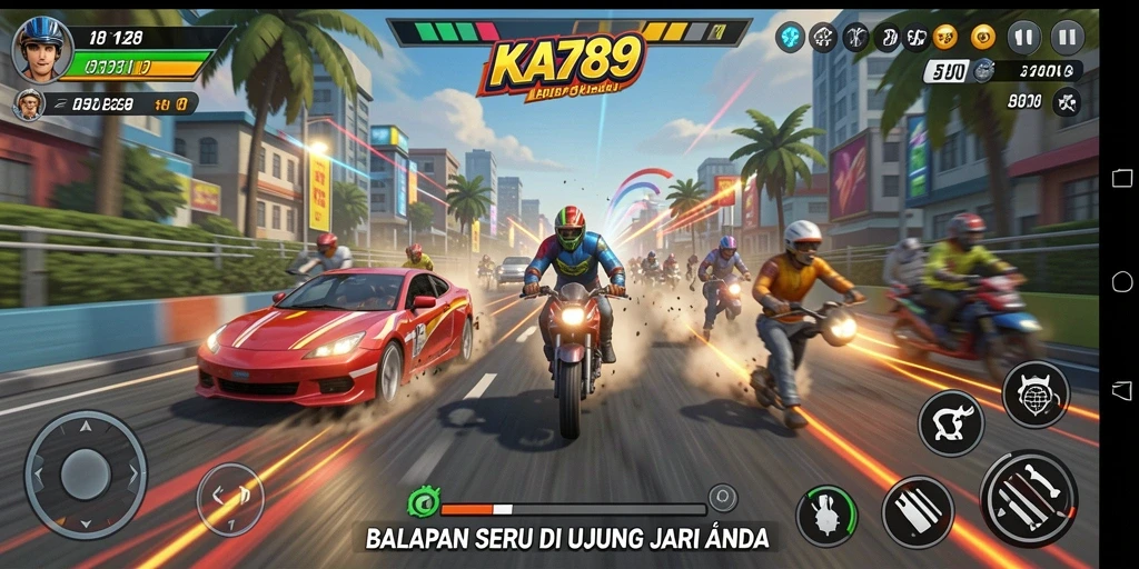 Screenshot gameplay KA789 menampilkan aksi balapan yang mendebarkan.