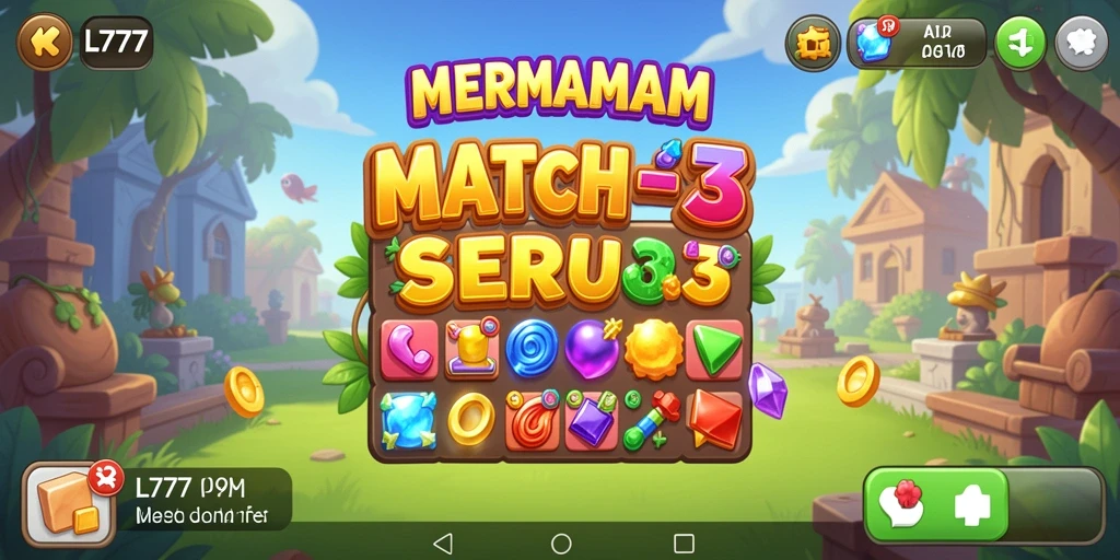 Tangkapan layar gameplay L777 yang menampilkan kombinasikan elemen Match-3.