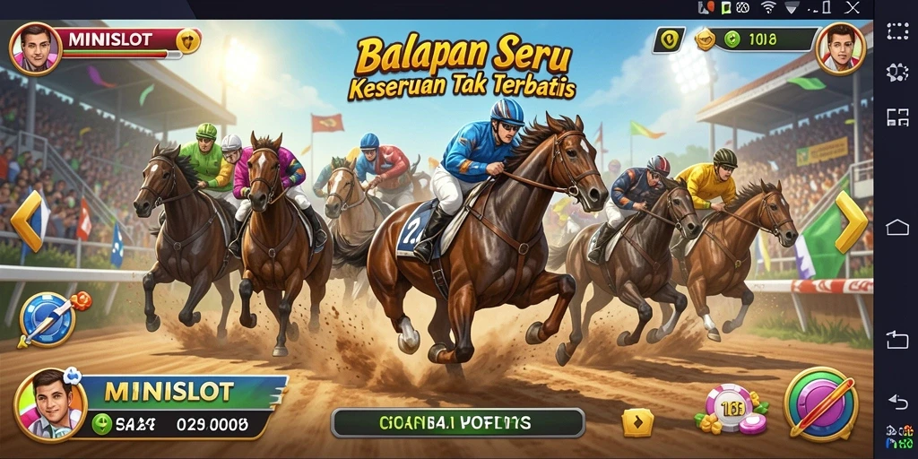 Screenshot gameplay <strong>MINISLOT</strong> menampilkan aksi seru balapan di trek menantang.