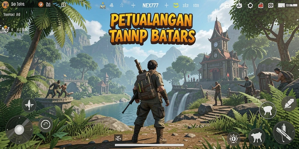 Screenshot dari gameplay NEX777 yang menunjukkan eksplorasi dunia terbuka.