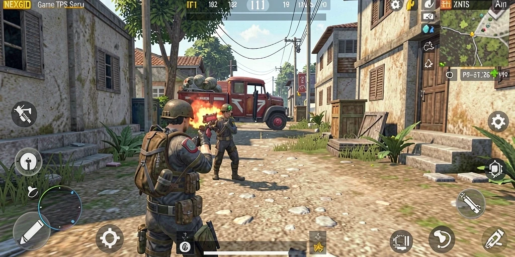 Screenshot NEXGID menampilkan aksi seru dalam permainan TPS.