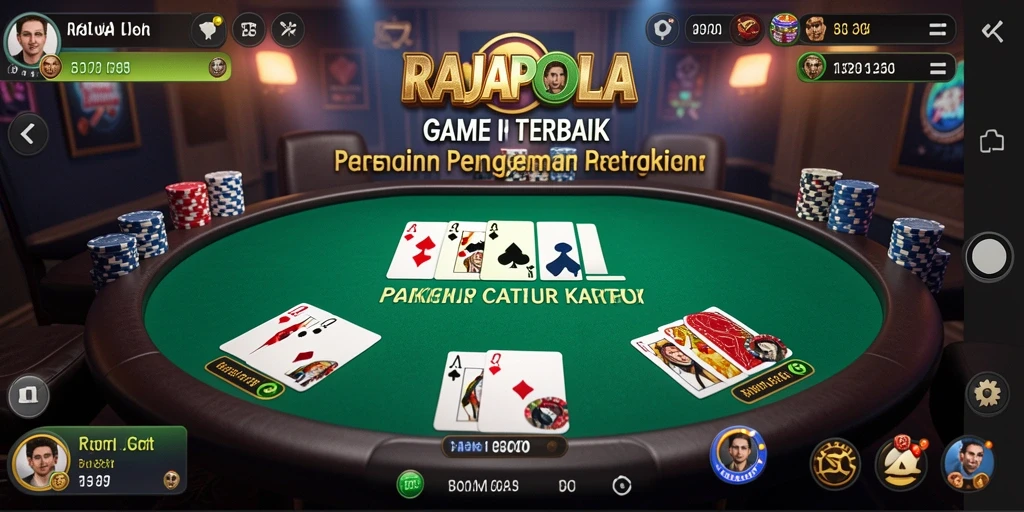 Screenshot gameplay RAJAPOLA menampilkan suasana Poker yang mendebarkan.