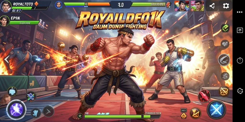 Tampilan gameplay menegangkan di ROYALTOTO dengan aksi pertarungan seru.
